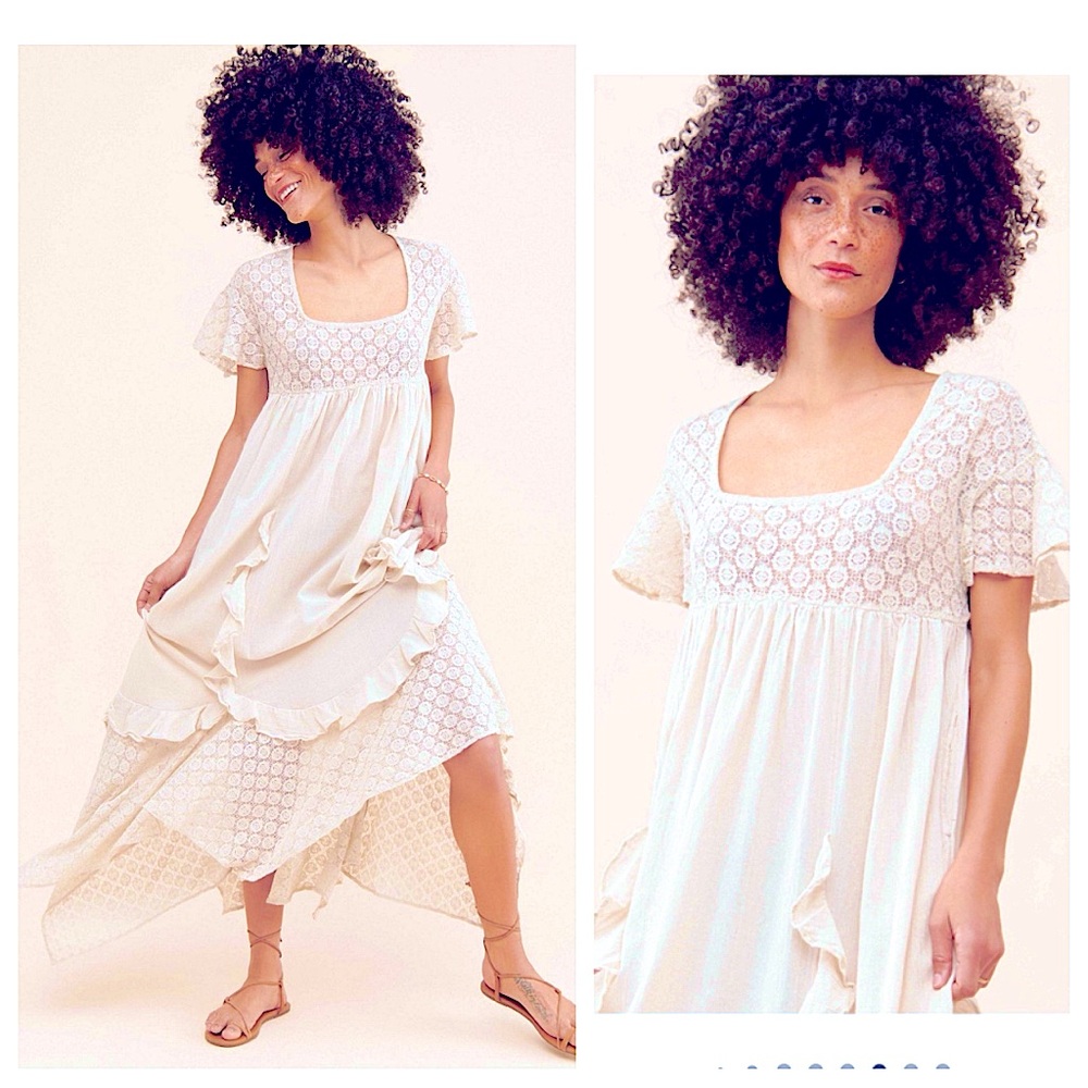 Free People Cream Lace & Ruffle Maxi Dress